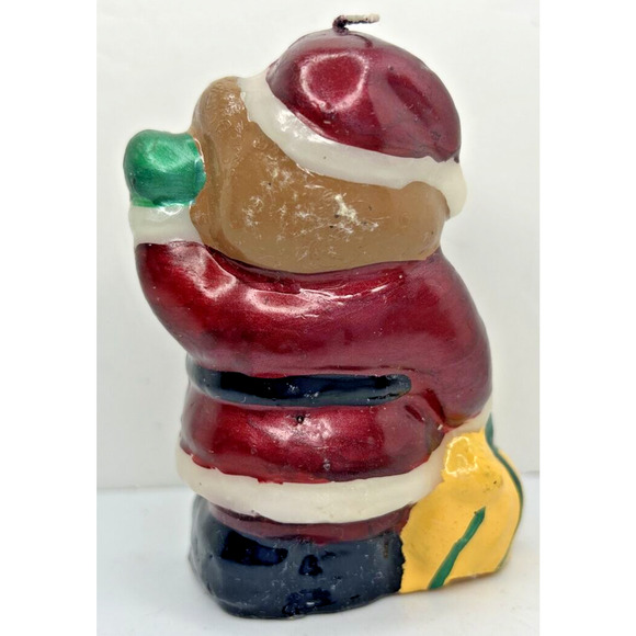 Vintage Santa Teddy Bear Christmas Candle 4" SKU H707 - Picture 2 of 3